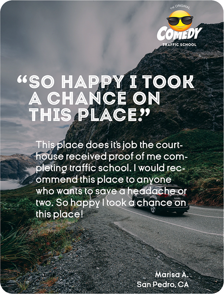 postive customer review and car driving along sceneic rocky route